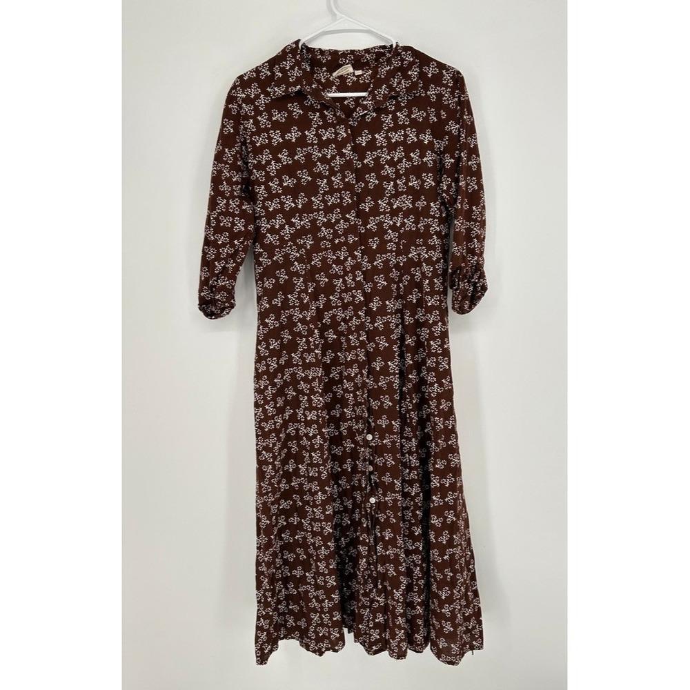 Julia Amory Chocolate Brown Medium Shirt Dress MidiMaxi Boho Cottagecore Prairie
